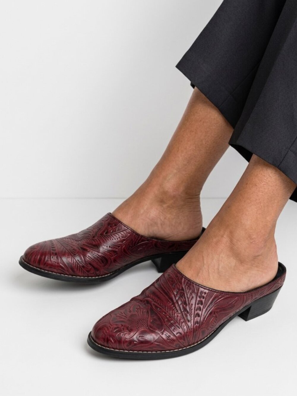 Tic-Tac-Toes Western Embossed Tooled Mules Clogs